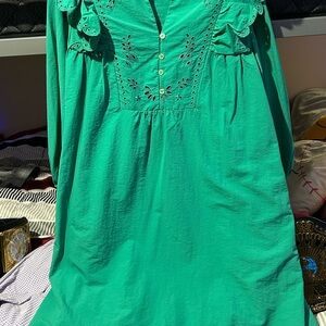 Green Eyelet Detail Women's Top